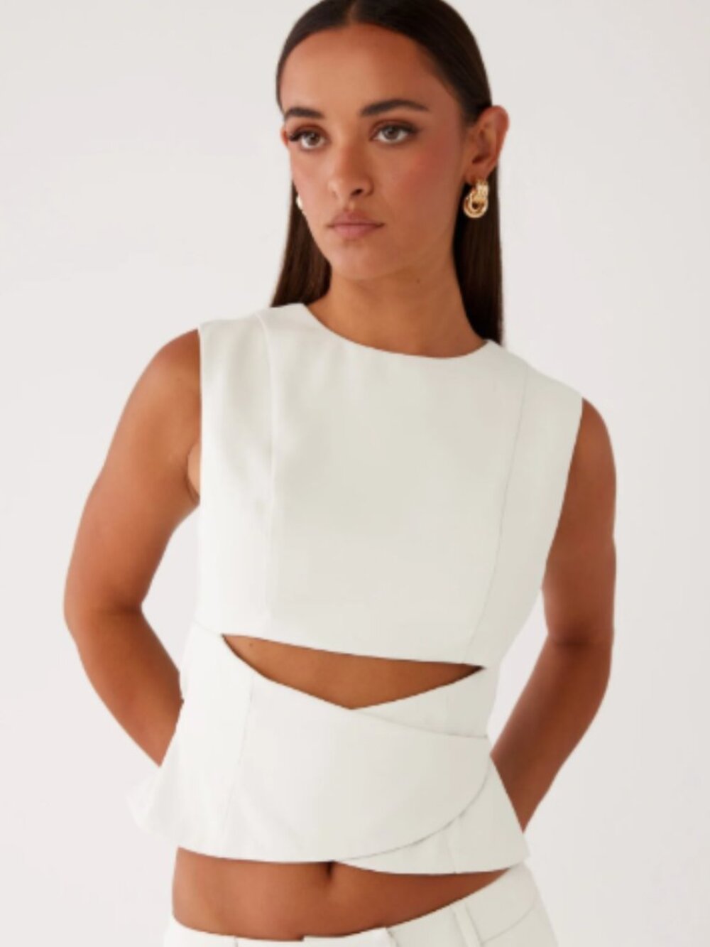 Peppermayo Cyra Ivory Wrap Top Open Back Waist Cutout Size 6